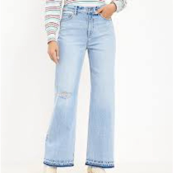 LOFT Denim - Loft Unpicked Hem High Rise Wide Leg Jeans Light Indigo 12 Petite 31 X2